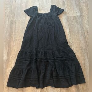 Black Square Neck Ruffled Midi Dress